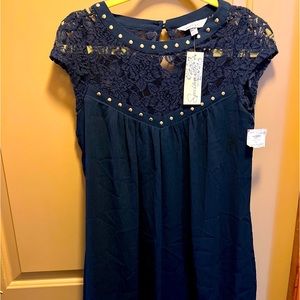 Junior speachless navy blue and lace top